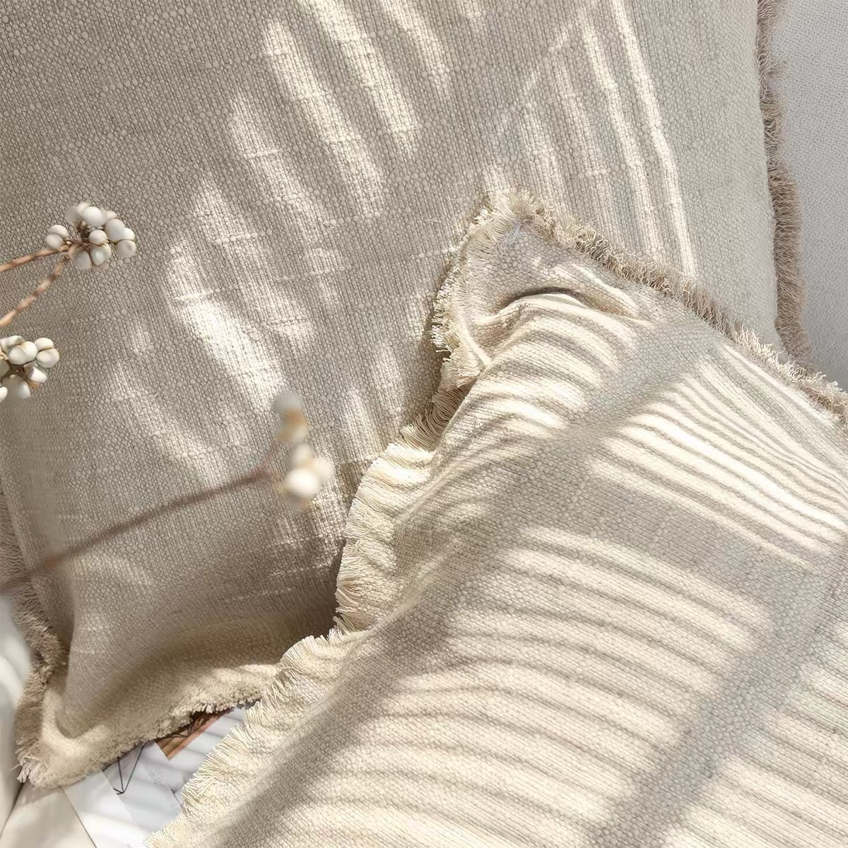 Linen Cotton Cushion Cover with Frayed Edge, Textured Throw Pillow Cover product photo