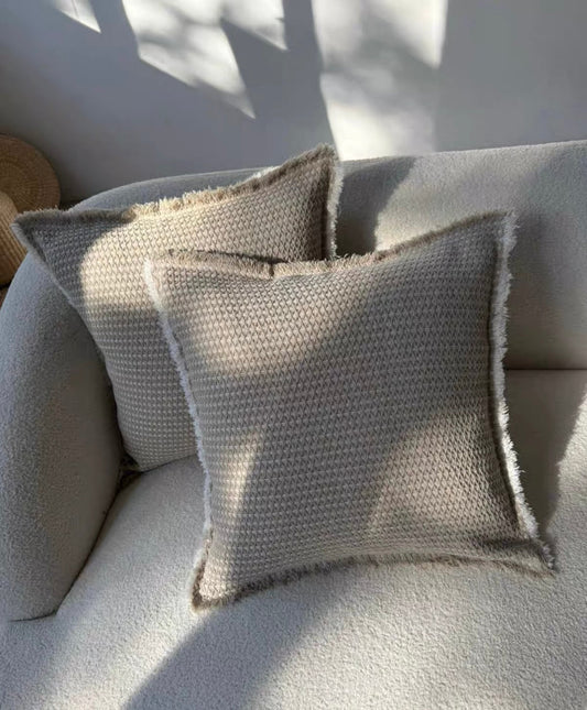 Thick Linen Cotton Jacquard Cushion Cover with Frayed Edge product photo