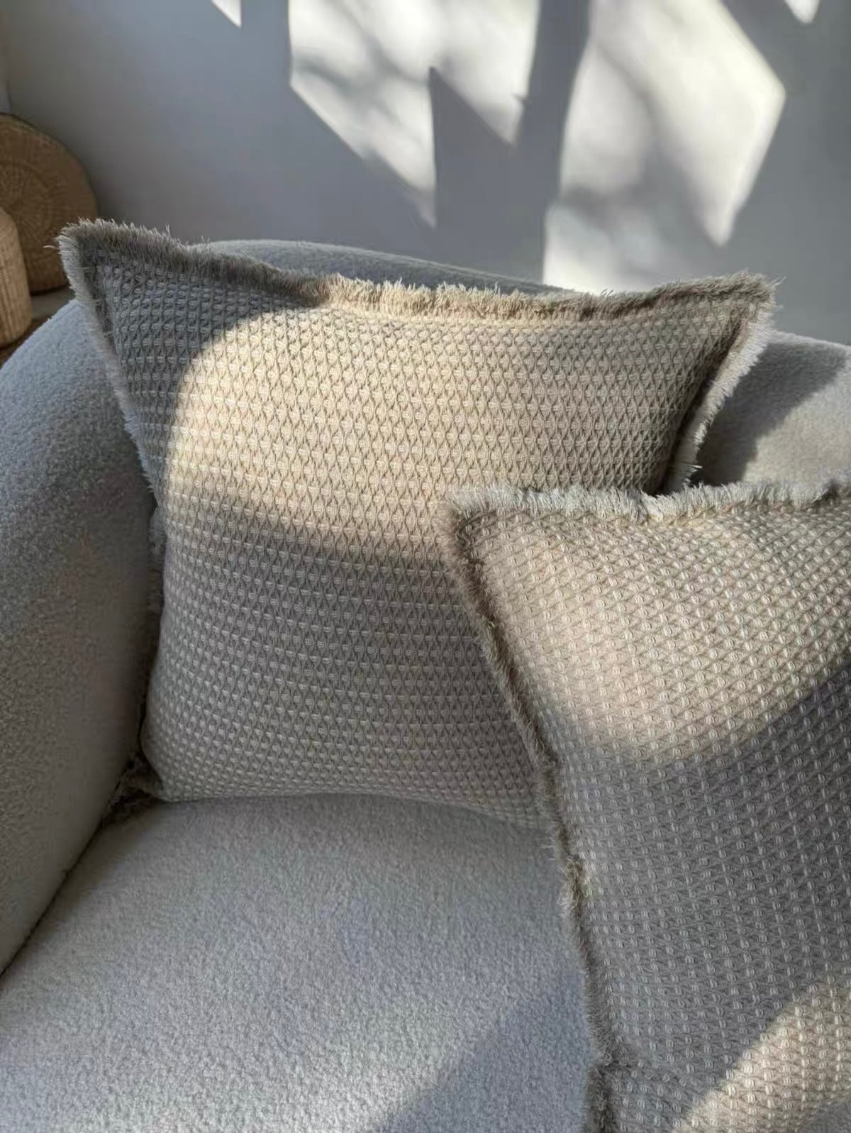 Thick Linen Cotton Jacquard Cushion Cover with Frayed Edge product photo