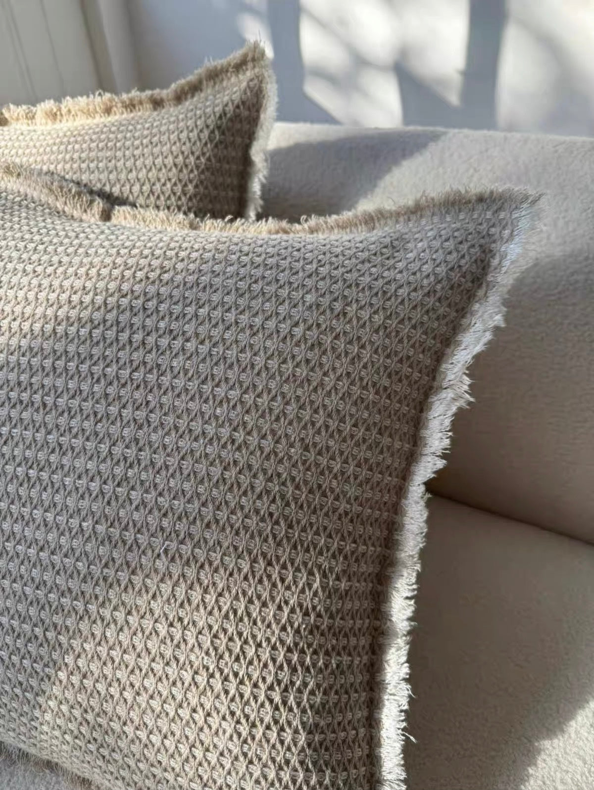 Thick Linen Cotton Jacquard Cushion Cover with Frayed Edge product photo