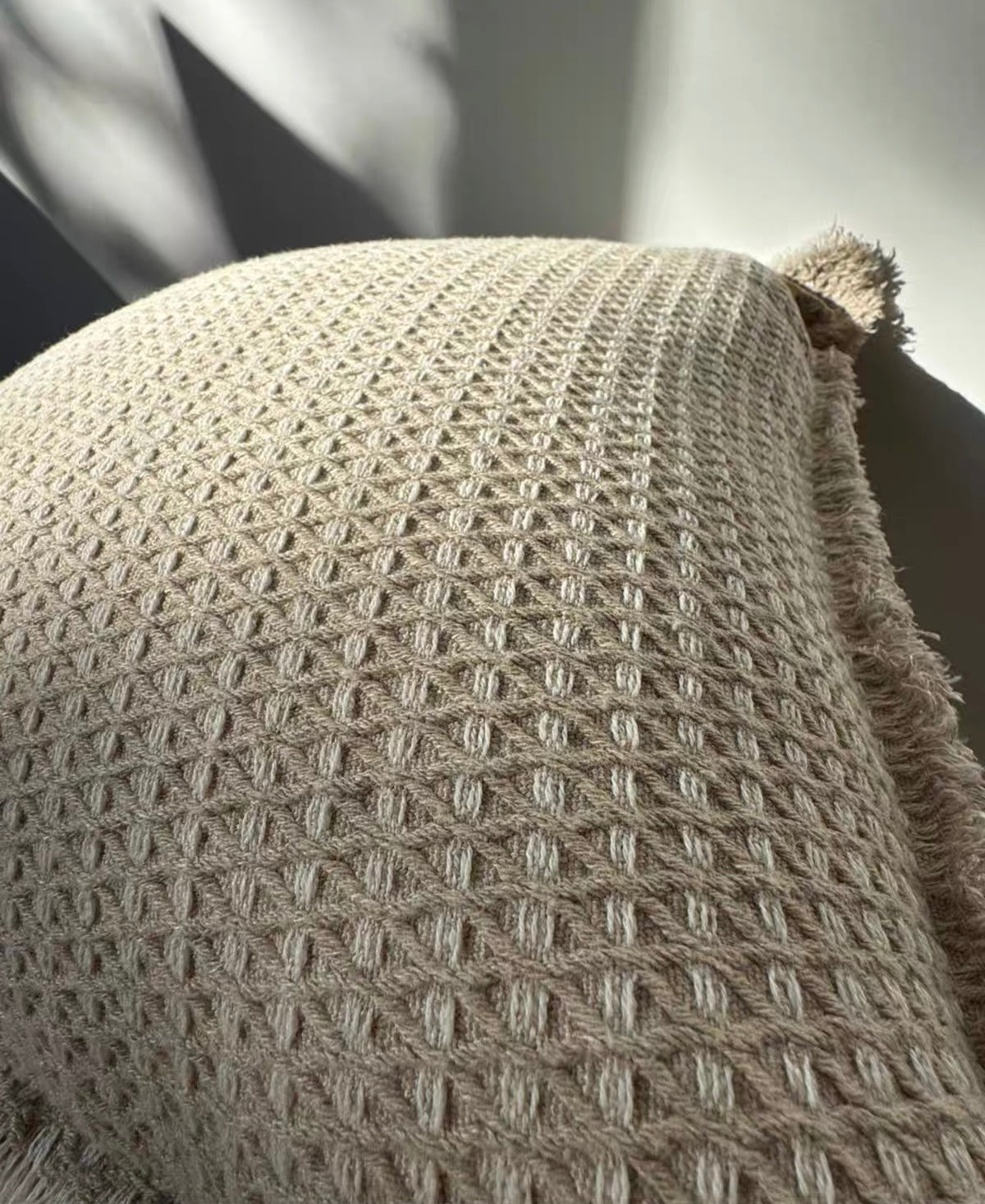 Thick Linen Cotton Jacquard Cushion Cover with Frayed Edge product photo