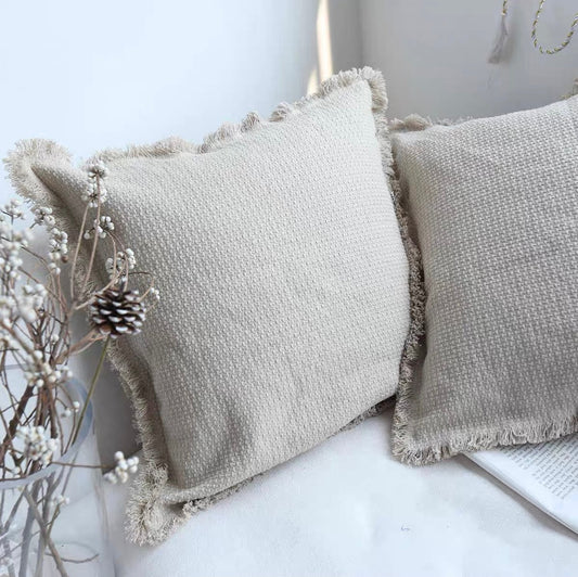 Thick Linen Cotton Wabi Sabi Cushion Cover with Frayed Edge product photo