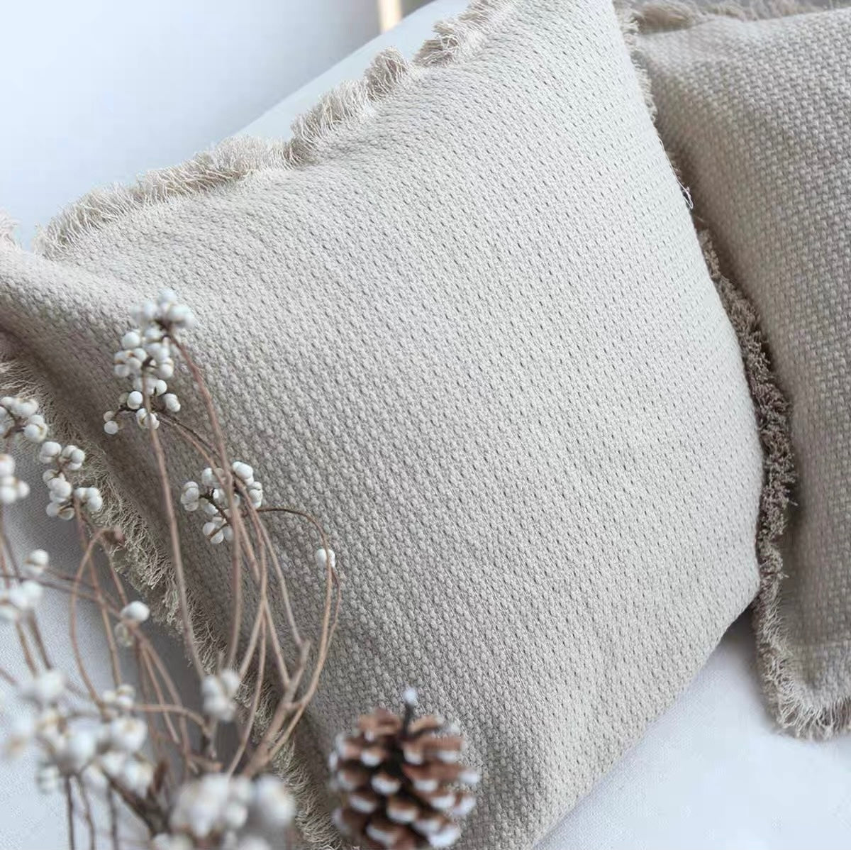 Thick Linen Cotton Wabi Sabi Cushion Cover with Frayed Edge product photo