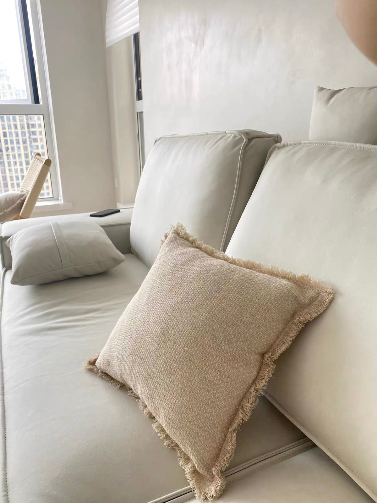Thick Linen Cotton Wabi Sabi Cushion Cover with Frayed Edge product photo