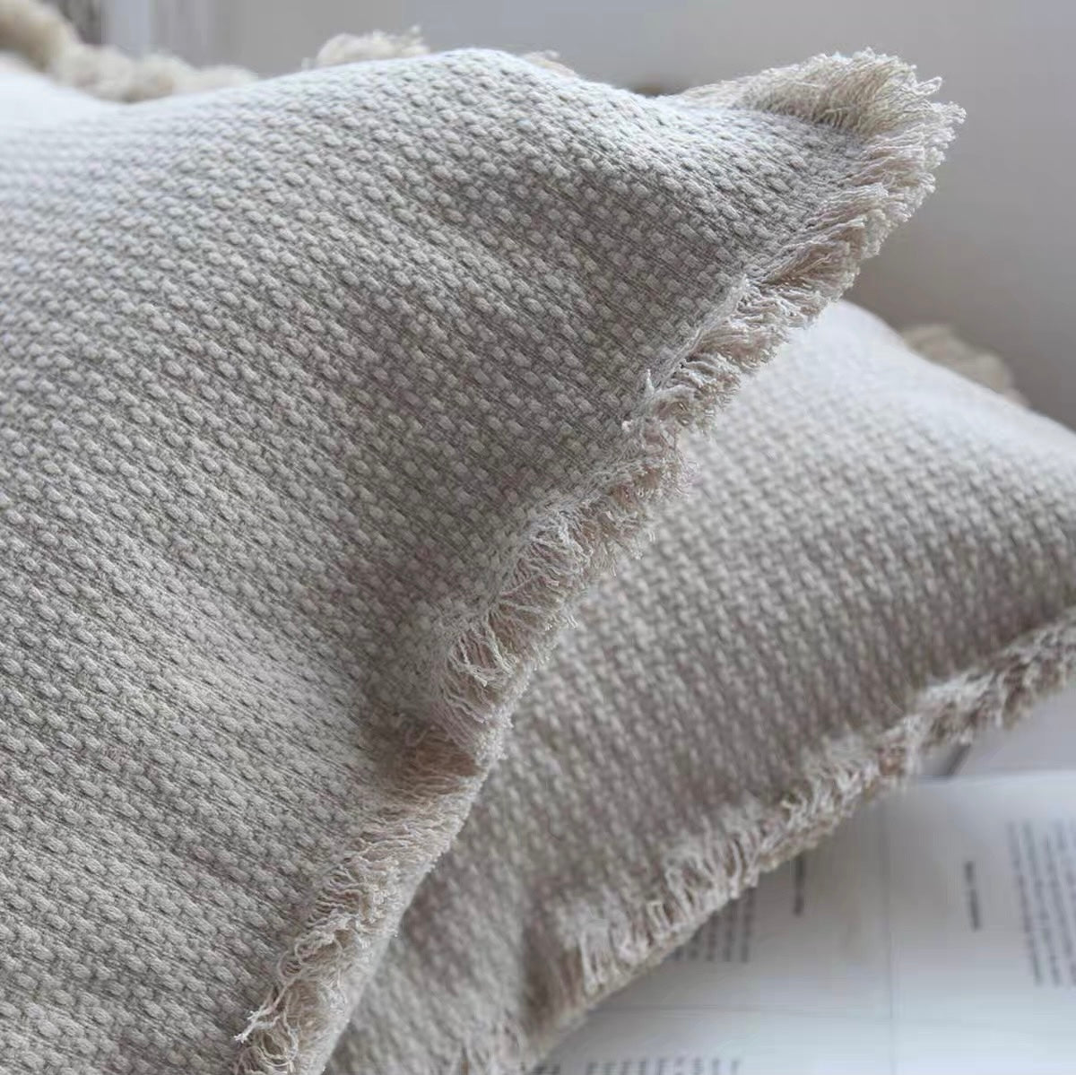 Thick Linen Cotton Wabi Sabi Cushion Cover with Frayed Edge product photo