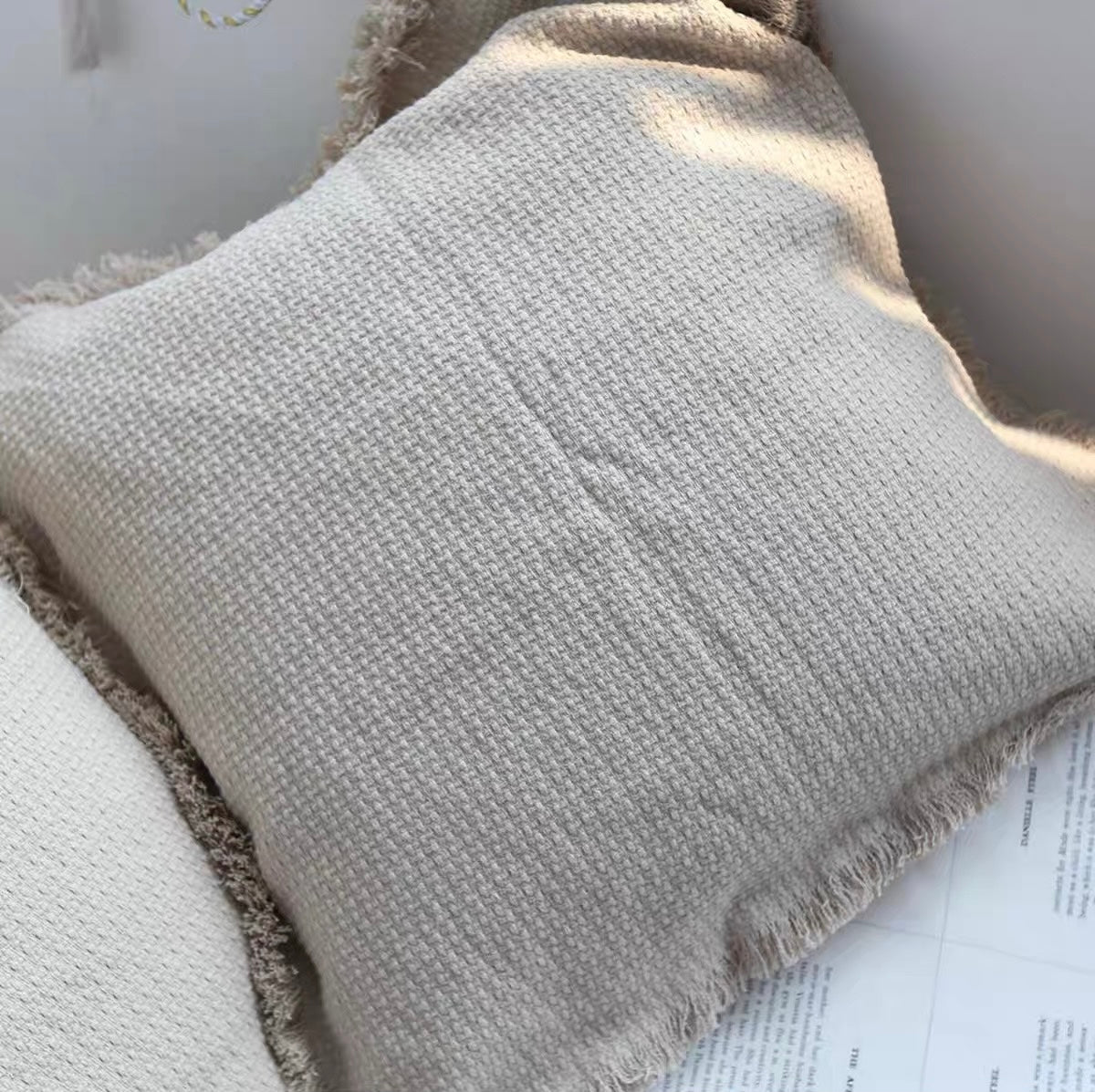 Thick Linen Cotton Wabi Sabi Cushion Cover with Frayed Edge product photo