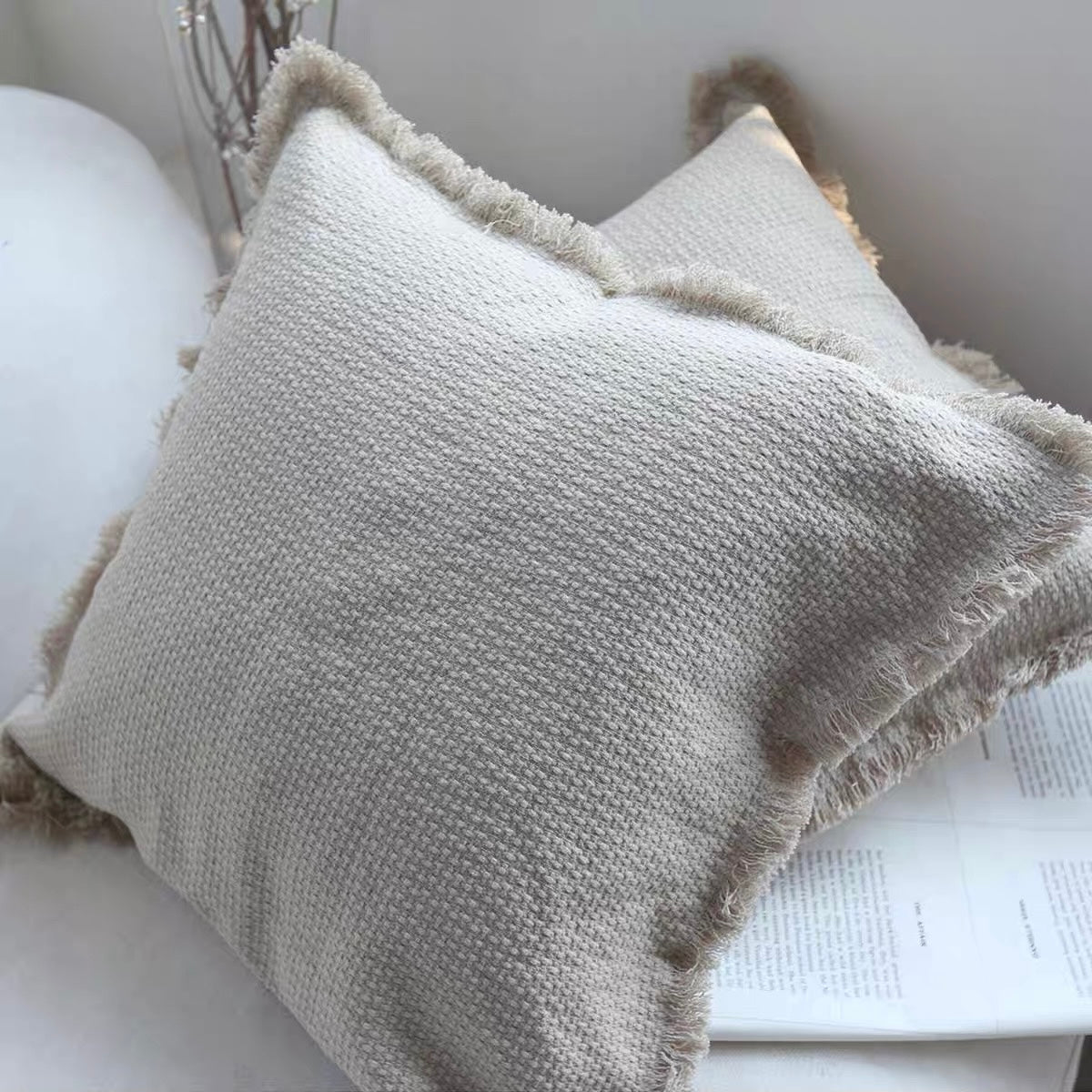 Thick Linen Cotton Wabi Sabi Cushion Cover with Frayed Edge product photo