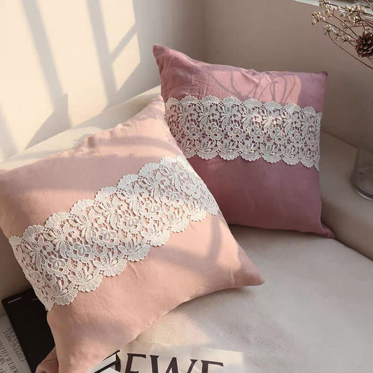 French Lace Linen Cushion Cover, Romantic Square Pillow Cover product photo