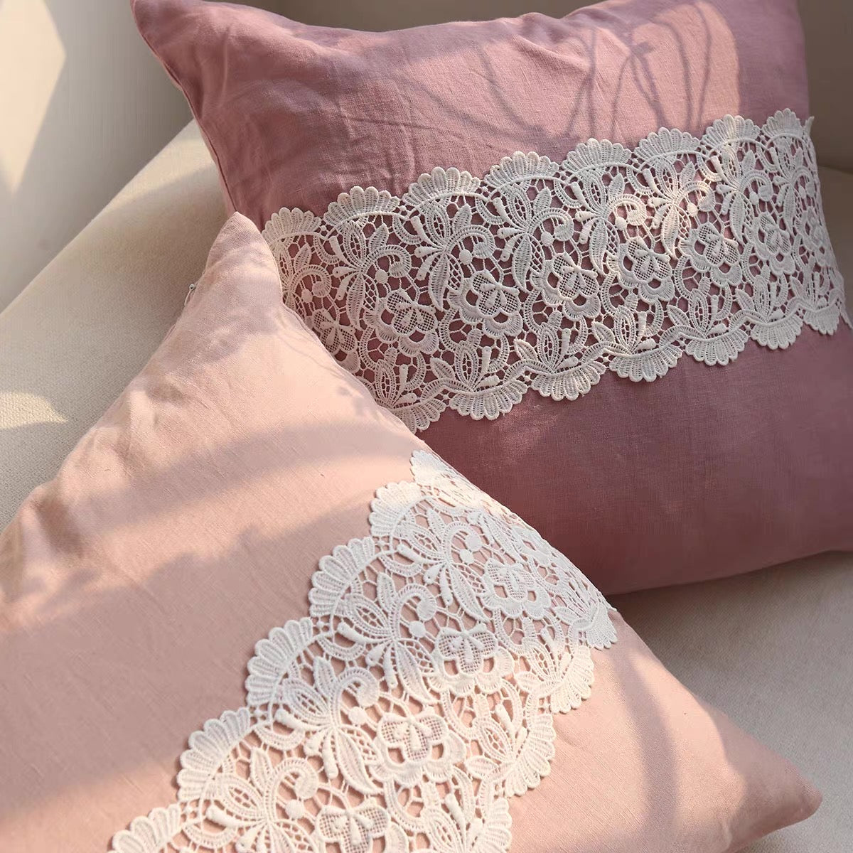 French Lace Linen Cushion Cover, Romantic Square Pillow Cover product photo