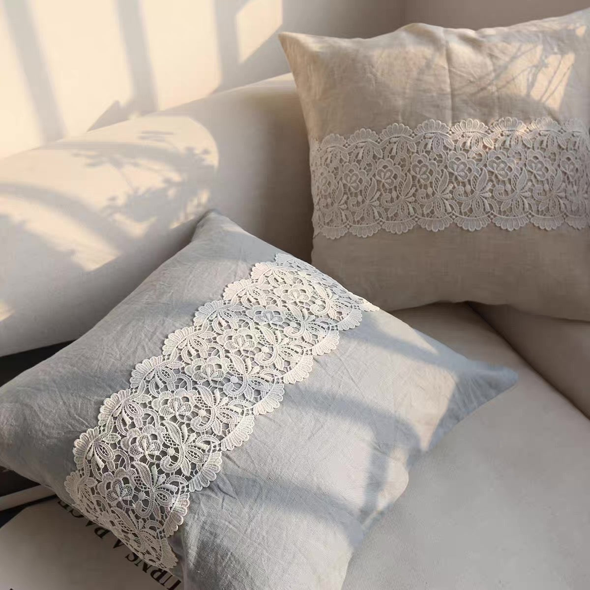 French Lace Linen Cushion Cover, Romantic Square Pillow Cover product photo