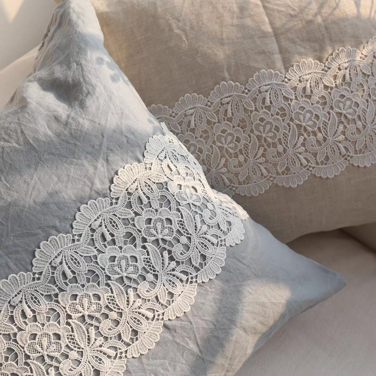 French Lace Linen Cushion Cover, Romantic Square Pillow Cover product photo