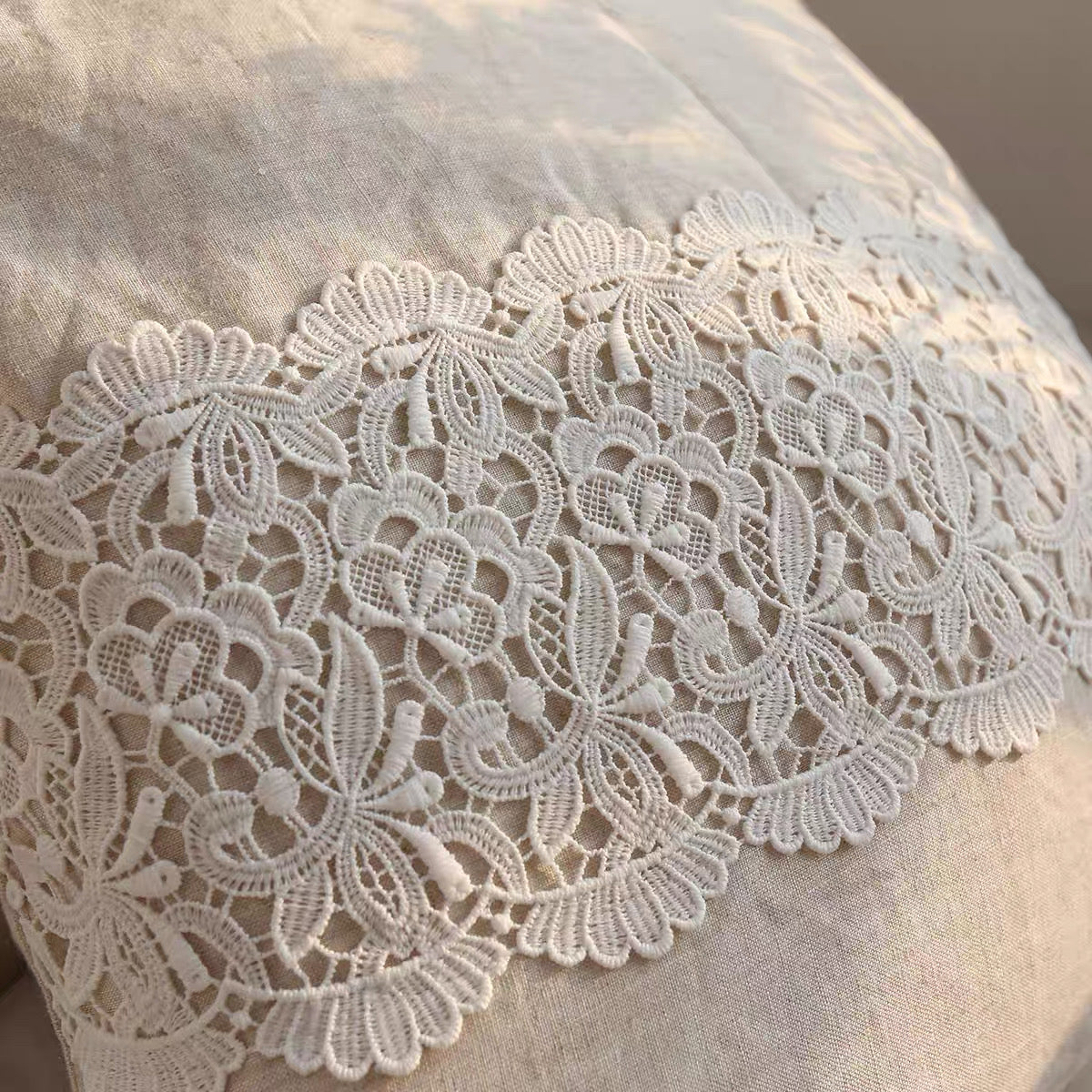 French Lace Linen Cushion Cover, Romantic Square Pillow Cover product photo