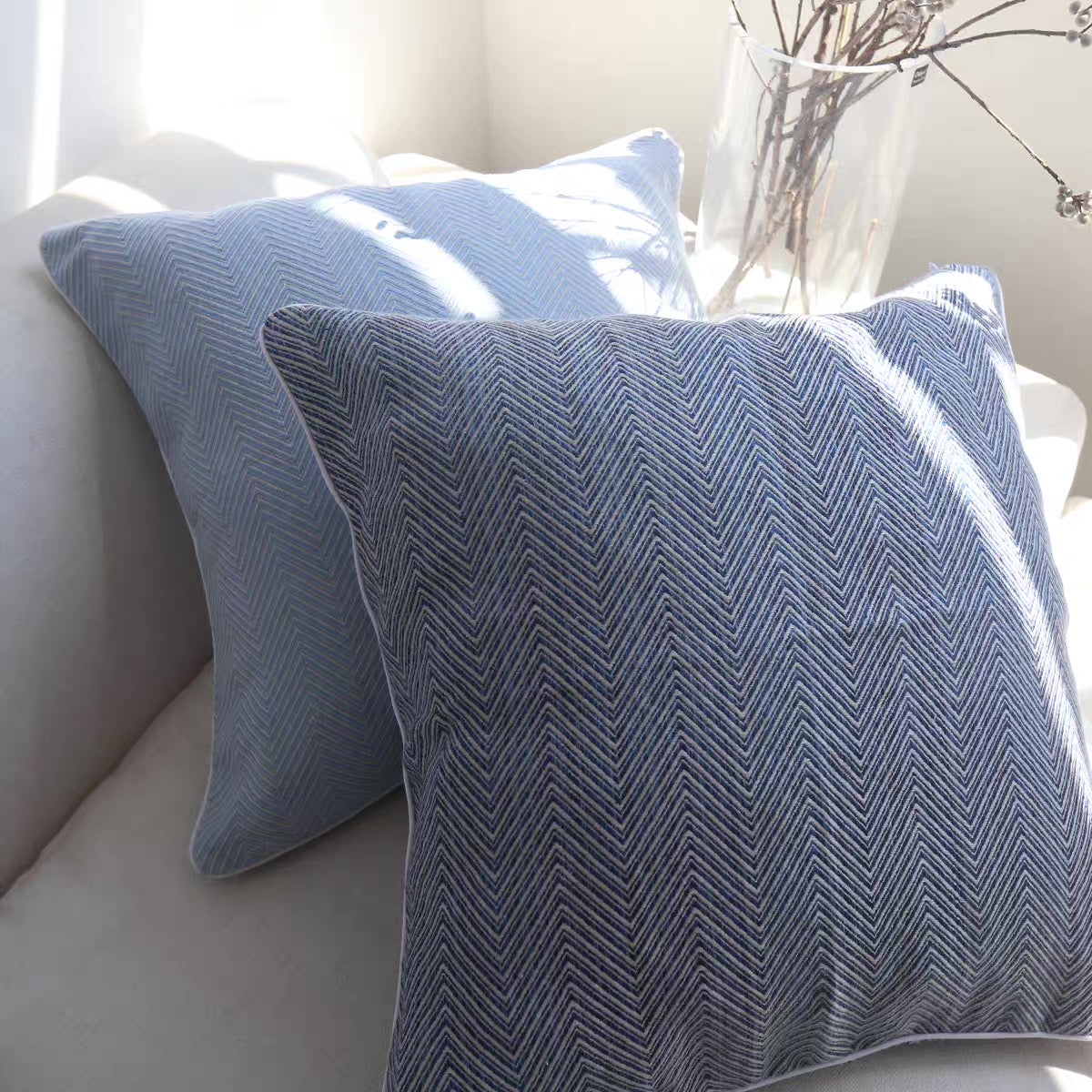 Luxury Thick Linen Herringbone Cushion Cover with Piped Edge product photo