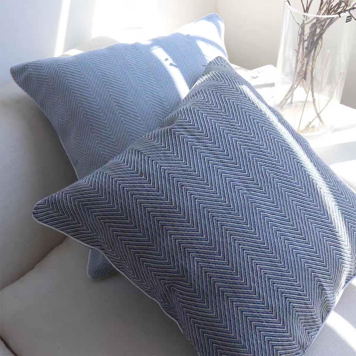 Luxury Thick Linen Herringbone Cushion Cover with Piped Edge product photo