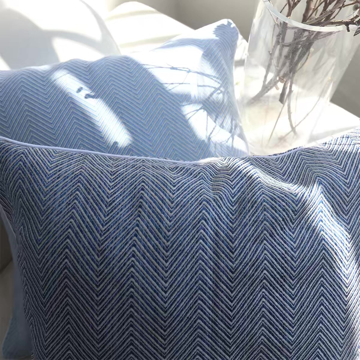 Luxury Thick Linen Herringbone Cushion Cover with Piped Edge product photo