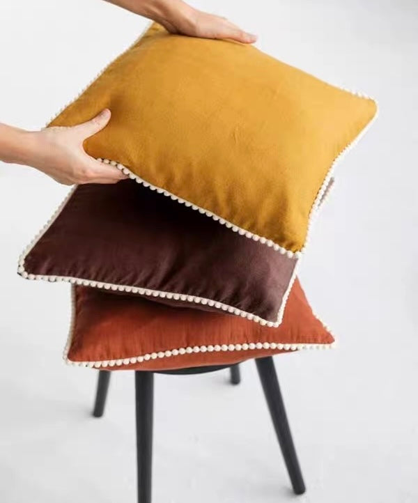 Linen Pom Pom Edge Cushion Cover, Colorful Throw Pillow Cover product photo