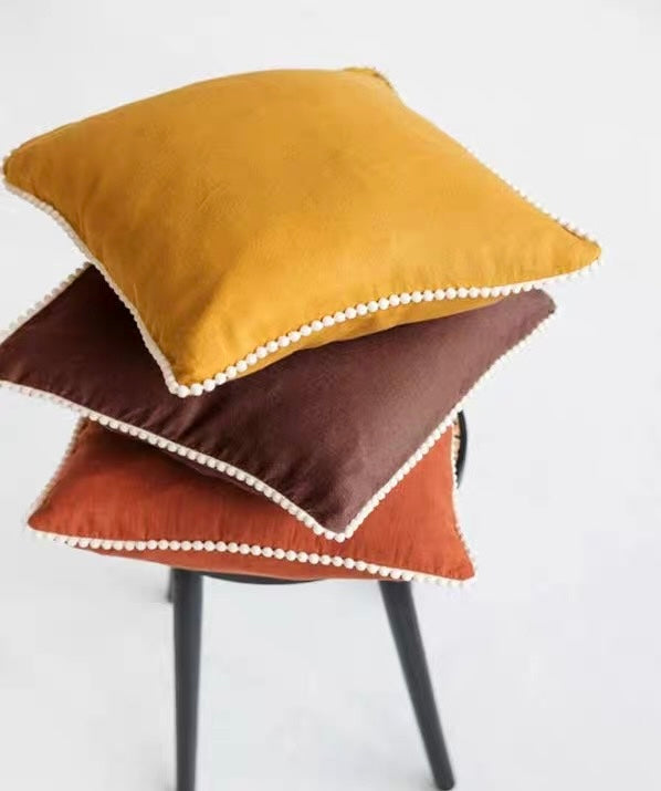 Linen Pom Pom Edge Cushion Cover, Colorful Throw Pillow Cover product photo