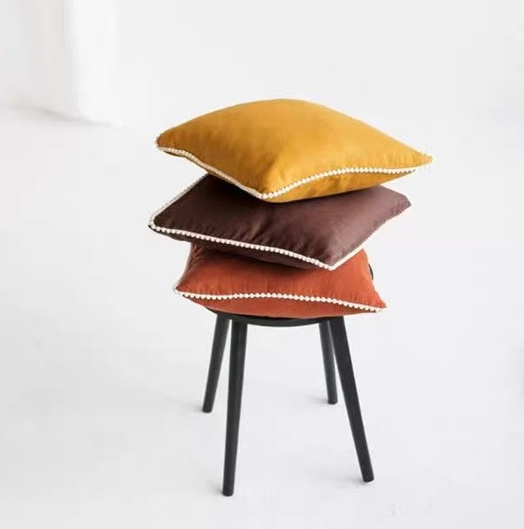 Linen Pom Pom Edge Cushion Cover, Colorful Throw Pillow Cover product photo