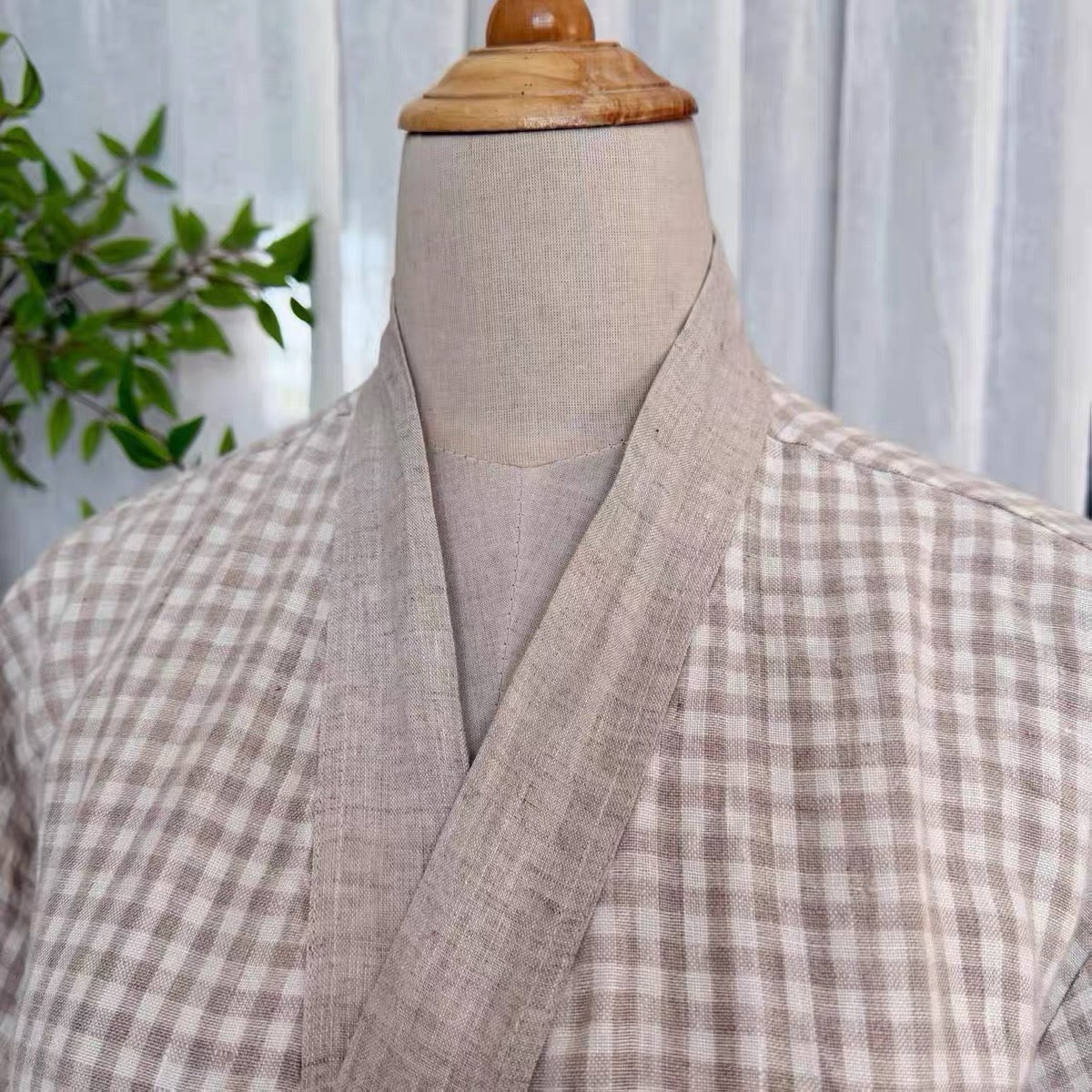 Handmade Unisex Gingham Linen Robe