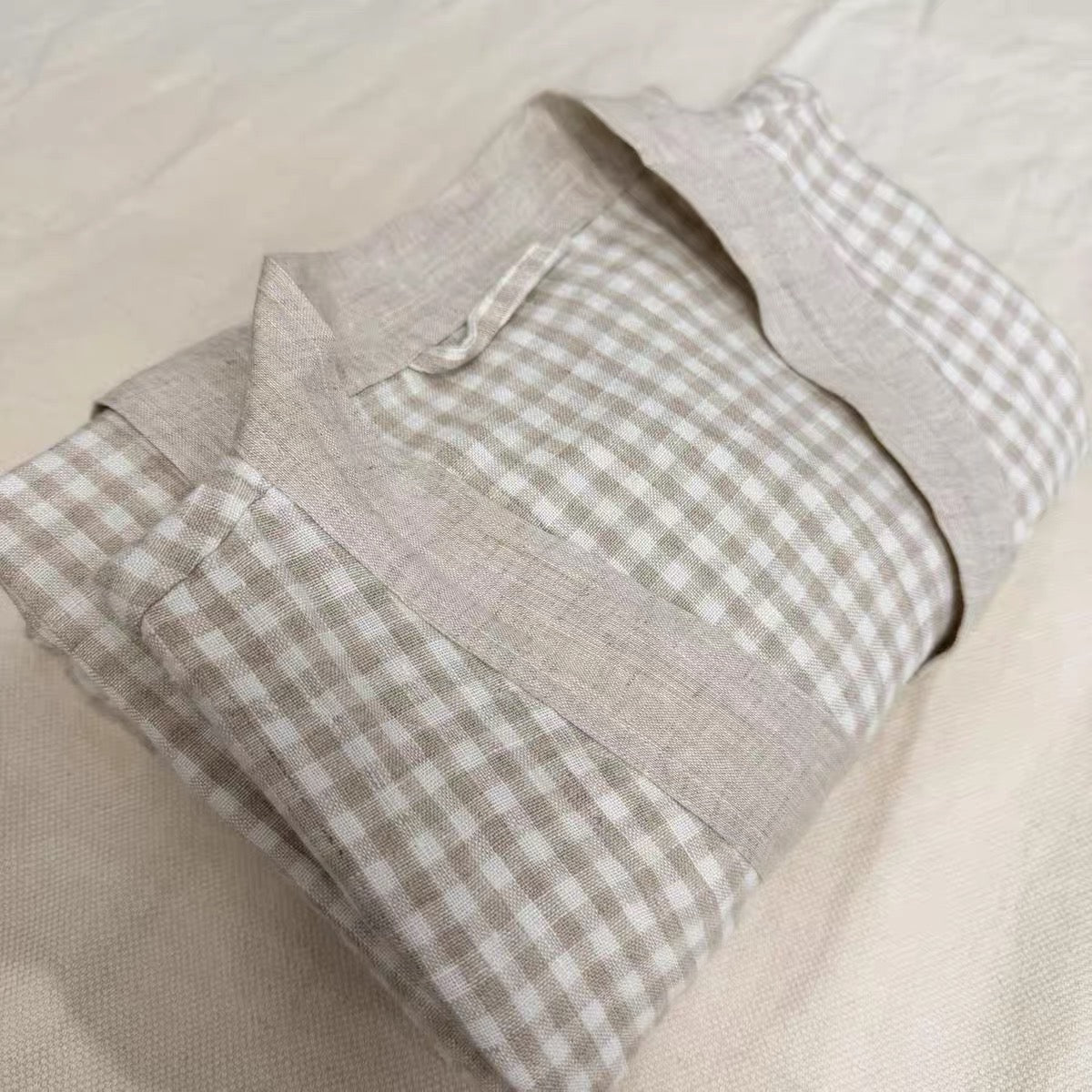 Handmade Unisex Gingham Linen Robe