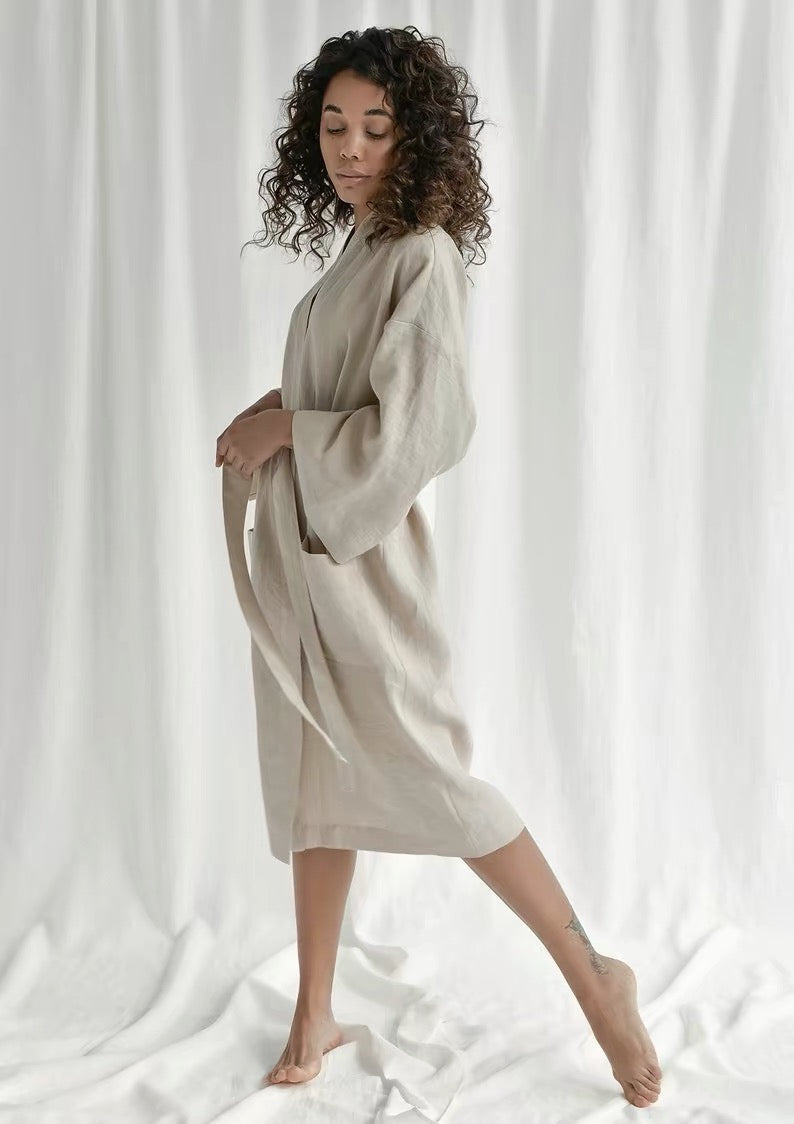 Natural Flax linen robe color option