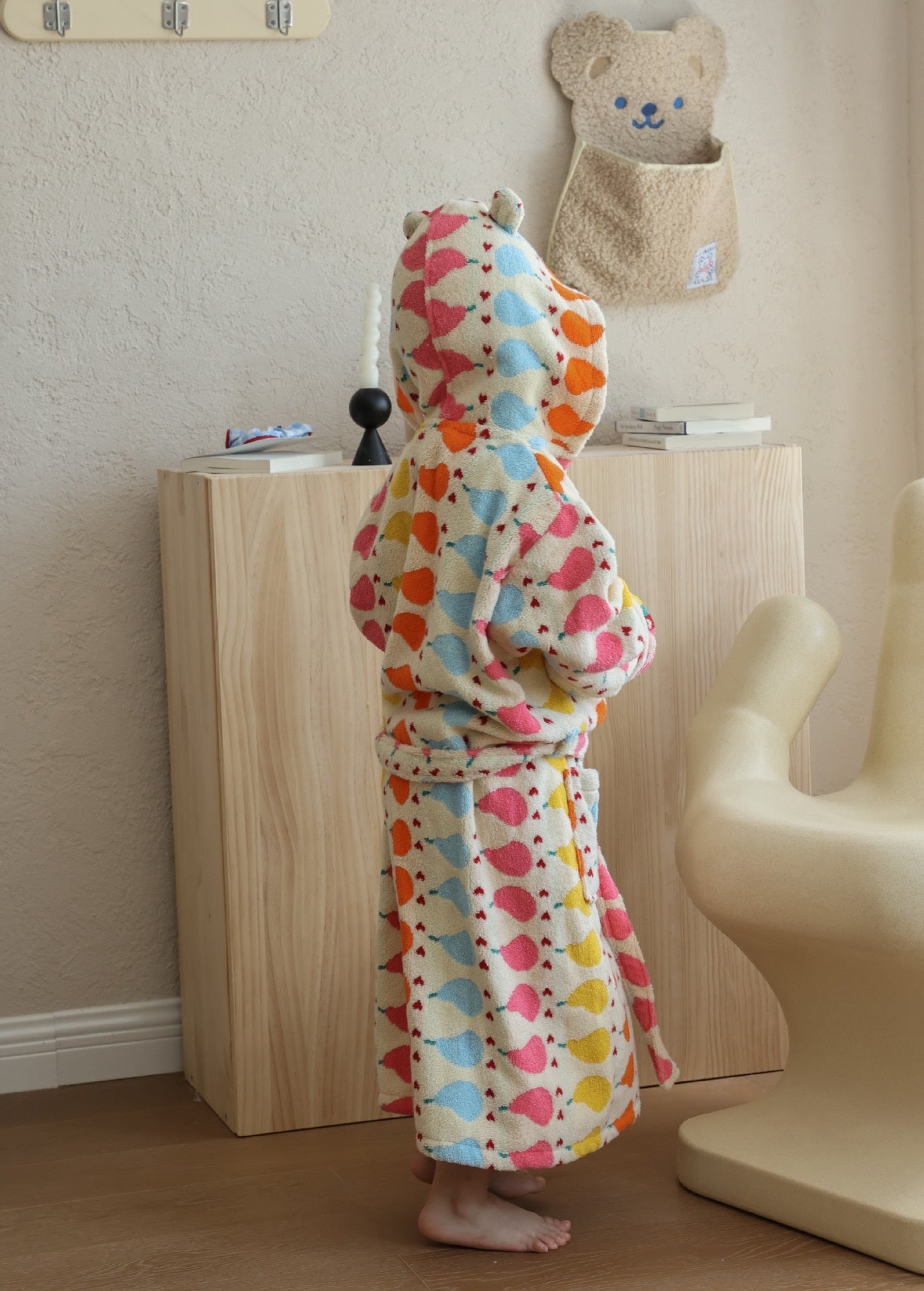 Ivory Fruit Print kids cotton hooded bathrobe