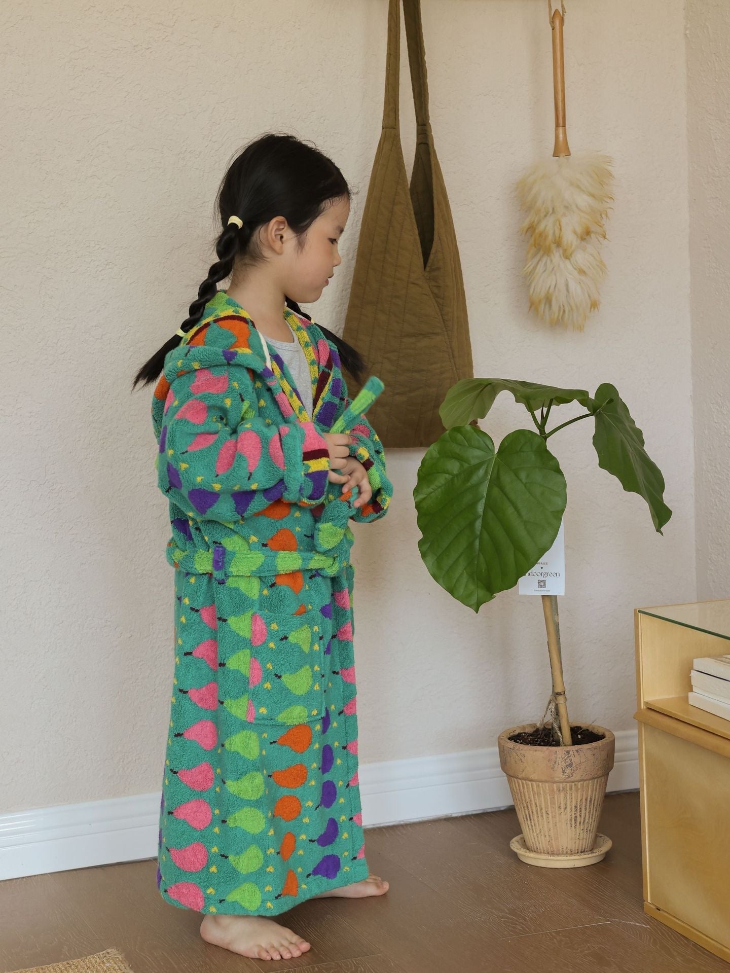 Green Fruit kids cotton hooded bathrobe