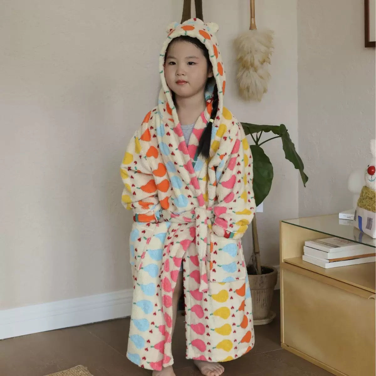 Ivory Fruit kids cotton hooded bathrobe