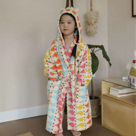 Ivory Fruit kids cotton hooded bathrobe