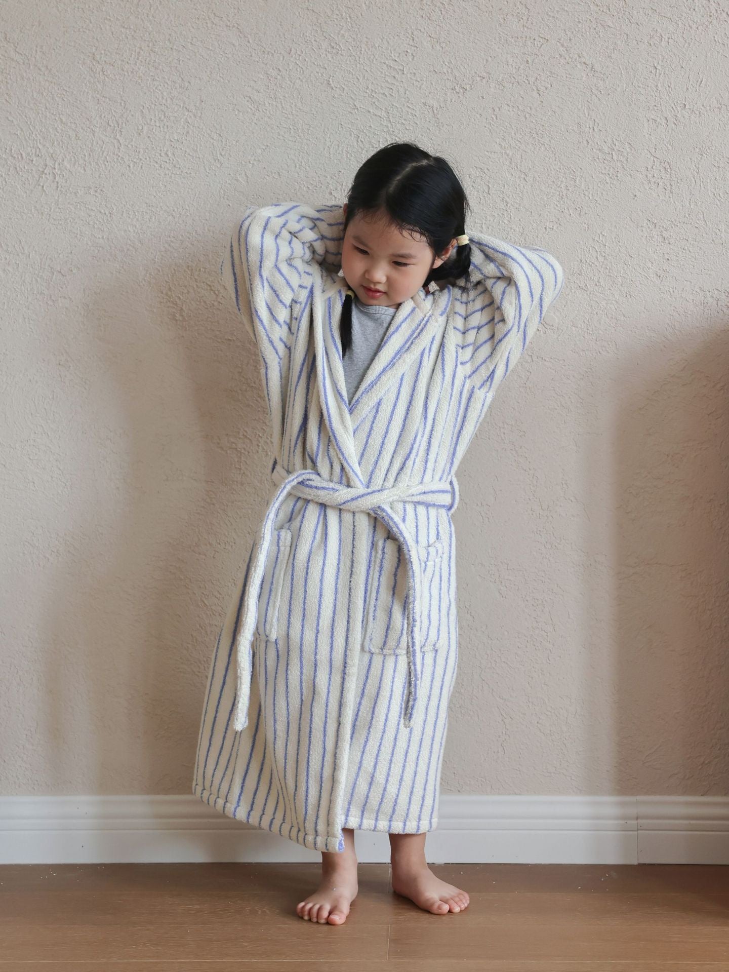 Kids Striped Cotton Hooded Bathrobe, Soft Terry Robe for Boys and Girls