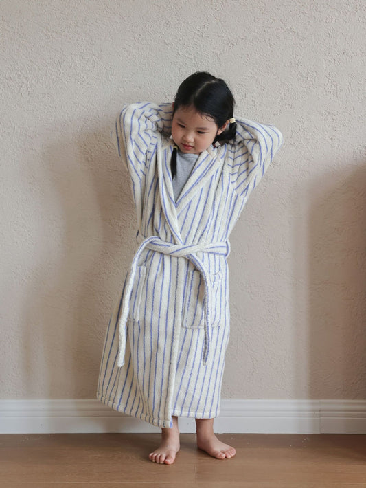 Kids striped cotton hooded bathrobe in soft terry fabric - view 7