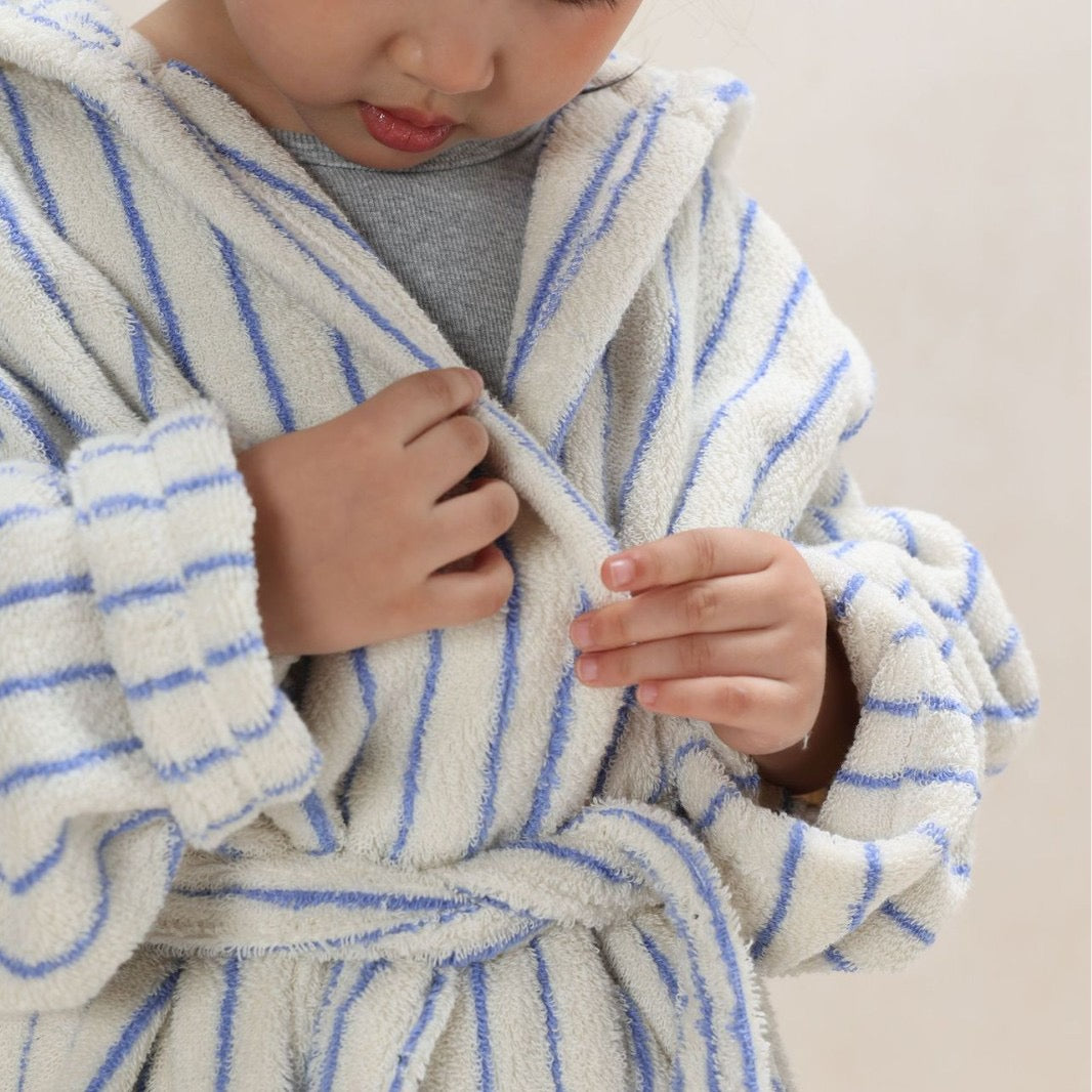 Kids Striped Cotton Hooded Bathrobe, Soft Terry Robe for Boys and Girls