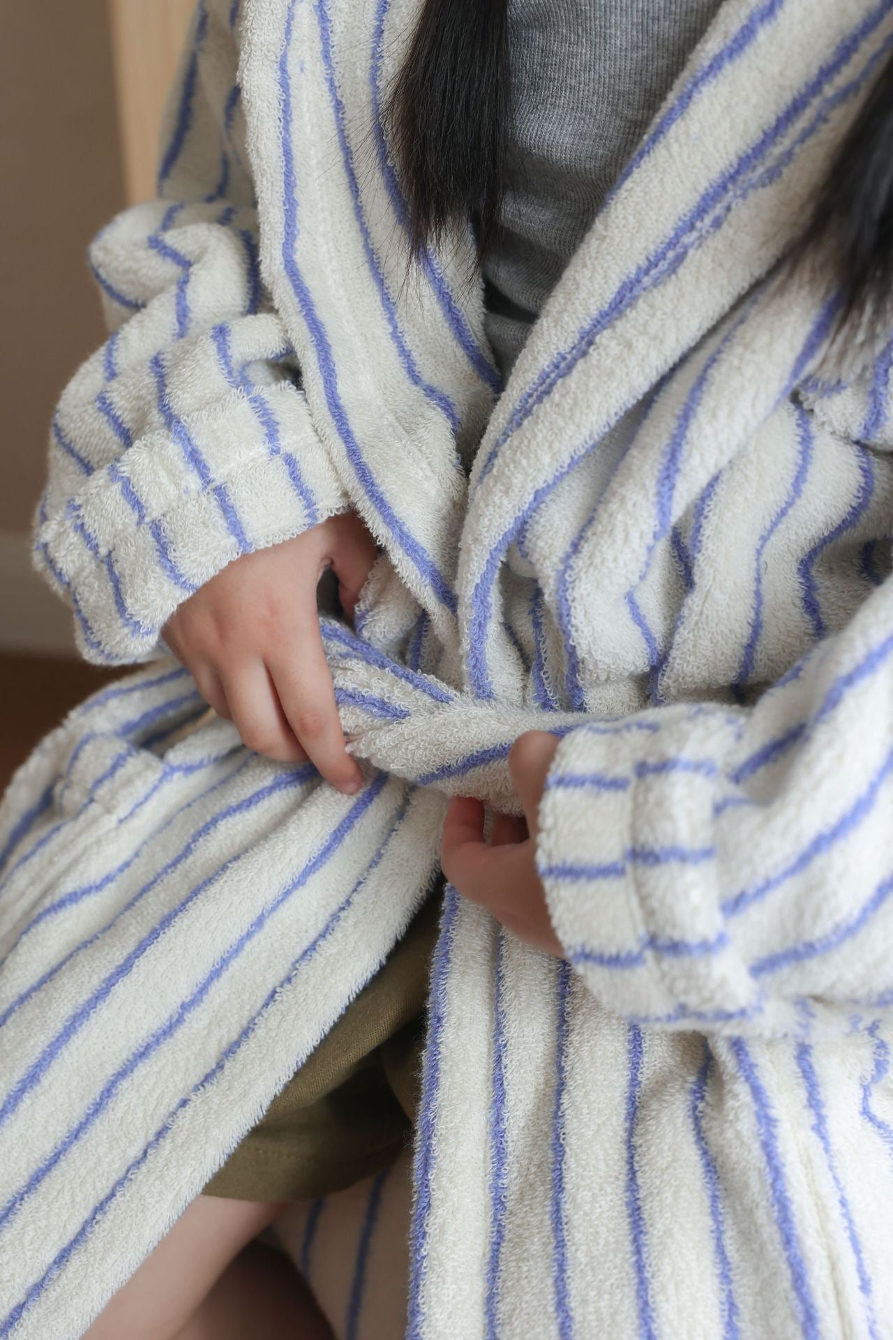 Kids Striped Cotton Hooded Bathrobe, Soft Terry Robe for Boys and Girls