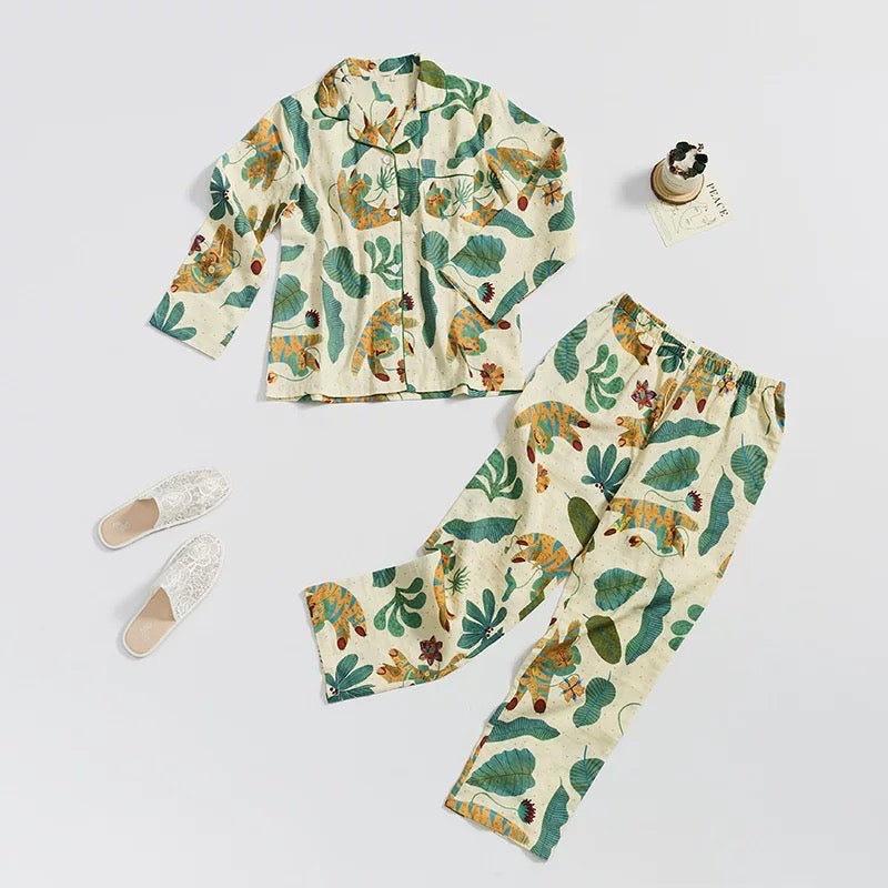 Forest Wilderness Print Pajama Set, 100% Cotton Sleepwear, Comfortable and Cozy Lounging