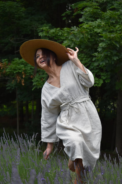 Pure Linen Oversized Dress for Women – Custom Size & Color, Summer Minimalist Outfit