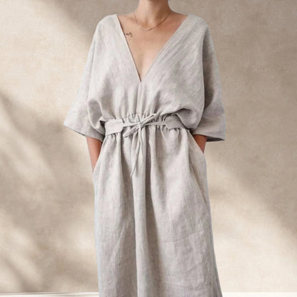 Pure Linen Oversized Dress for Women – Custom Size & Color, Summer Minimalist Outfit