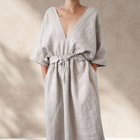 Pure Linen Oversized Dress for Women – Custom Size & Color, Summer Minimalist Outfit