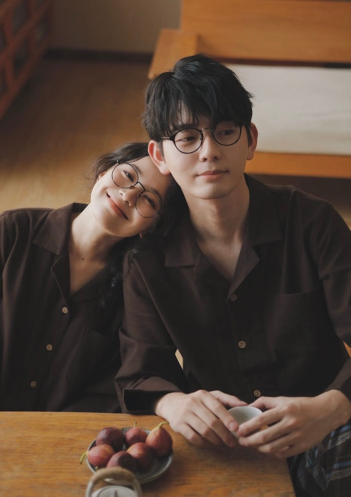 Coffee brown matching pajama tops with chest pockets