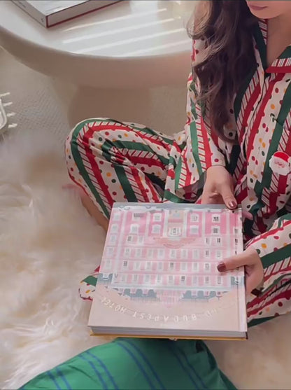 Unsex Christmas Pajama Set – Red Green Striped Santa Print Sleepwear