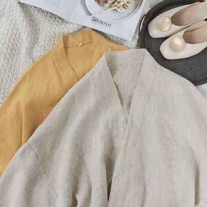 Handmade Linen Bathrobe – Unisex Spa Robe, Custom Color Dressing Gown