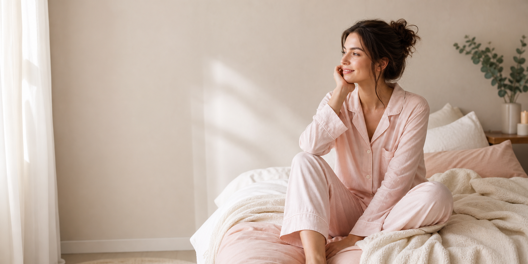 Soft pajama set on a cozy bedroom bed